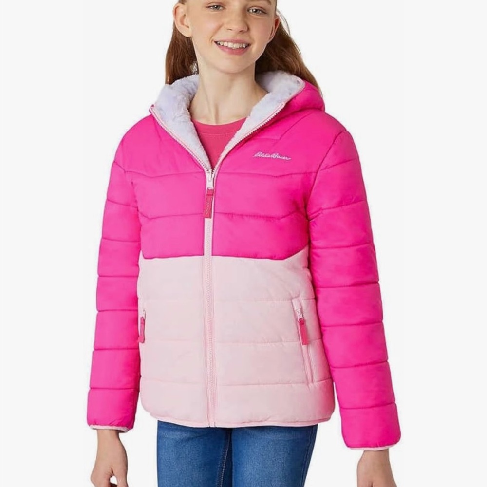 Eddie Bauer Pink Hooded Puffer Jacket (Reversible)
